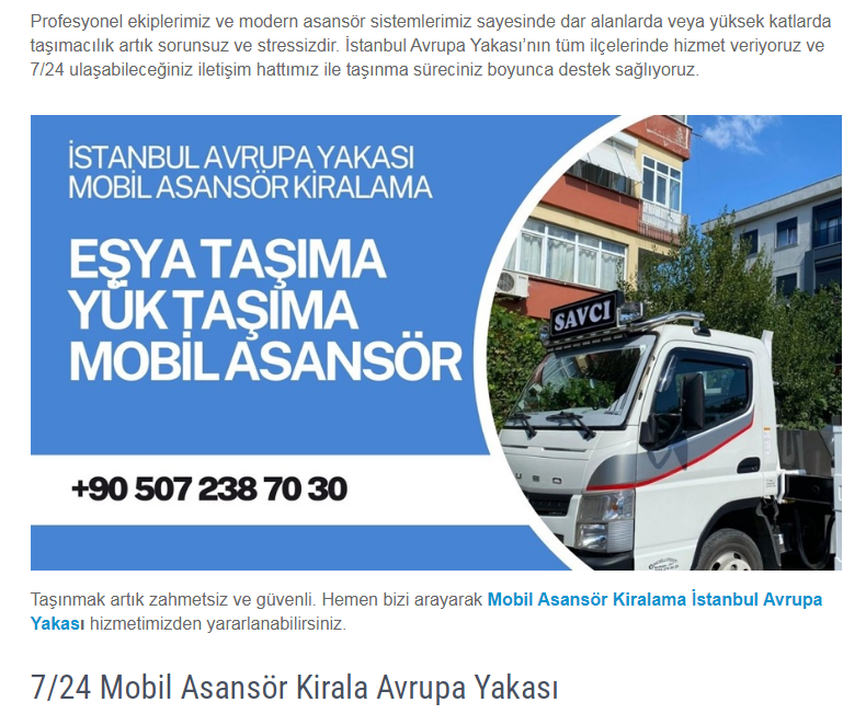 Mobil Asansörcü Arıyorum Avarupa yakası